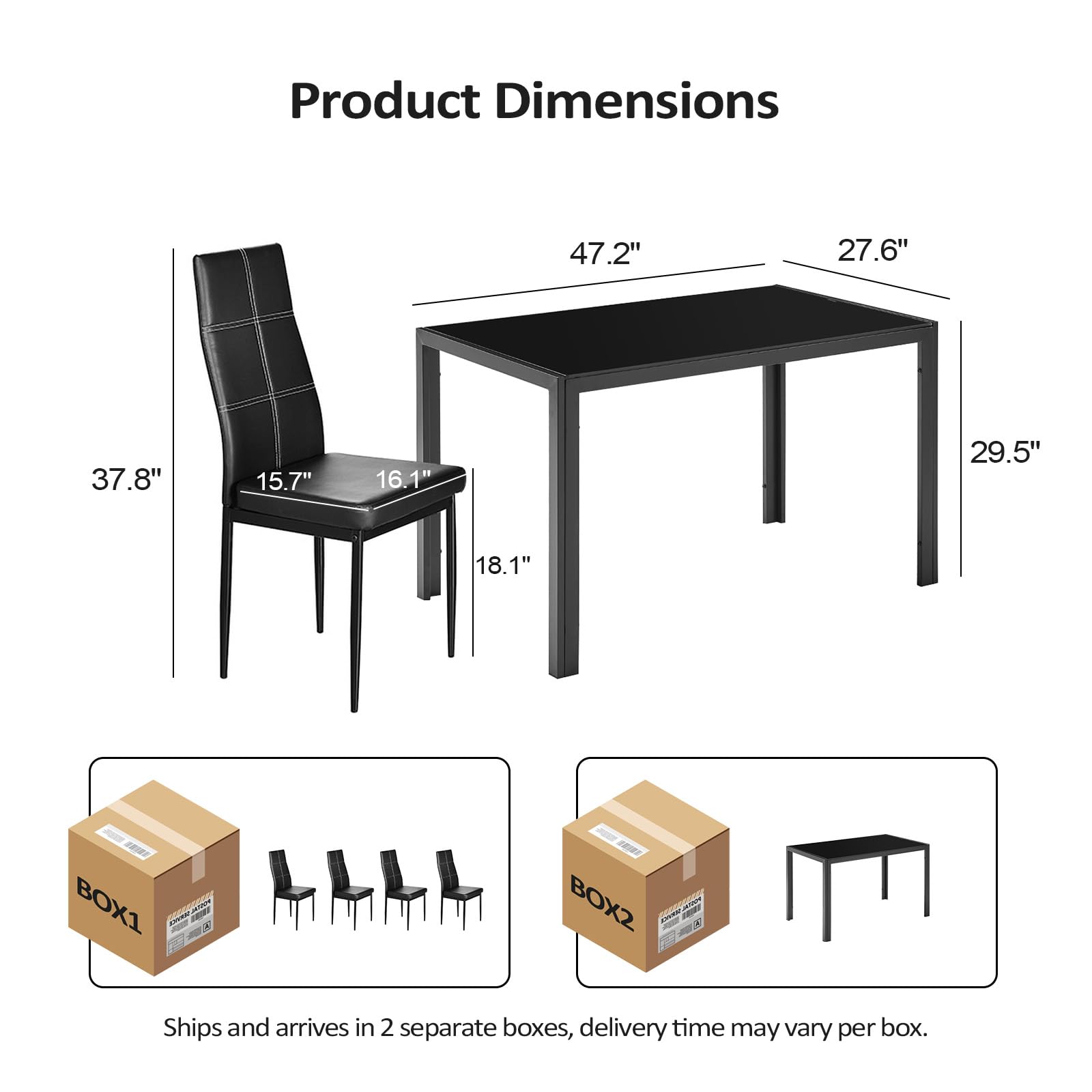 5 Piece Dining Set Glass Table and 4 PU Leather Chairs Black