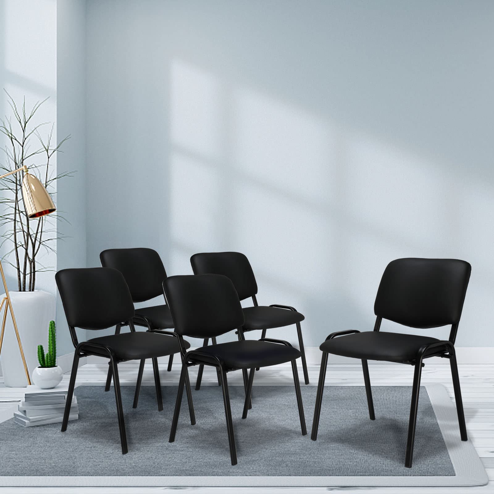 Office PU Stacking Chairs Armless Black