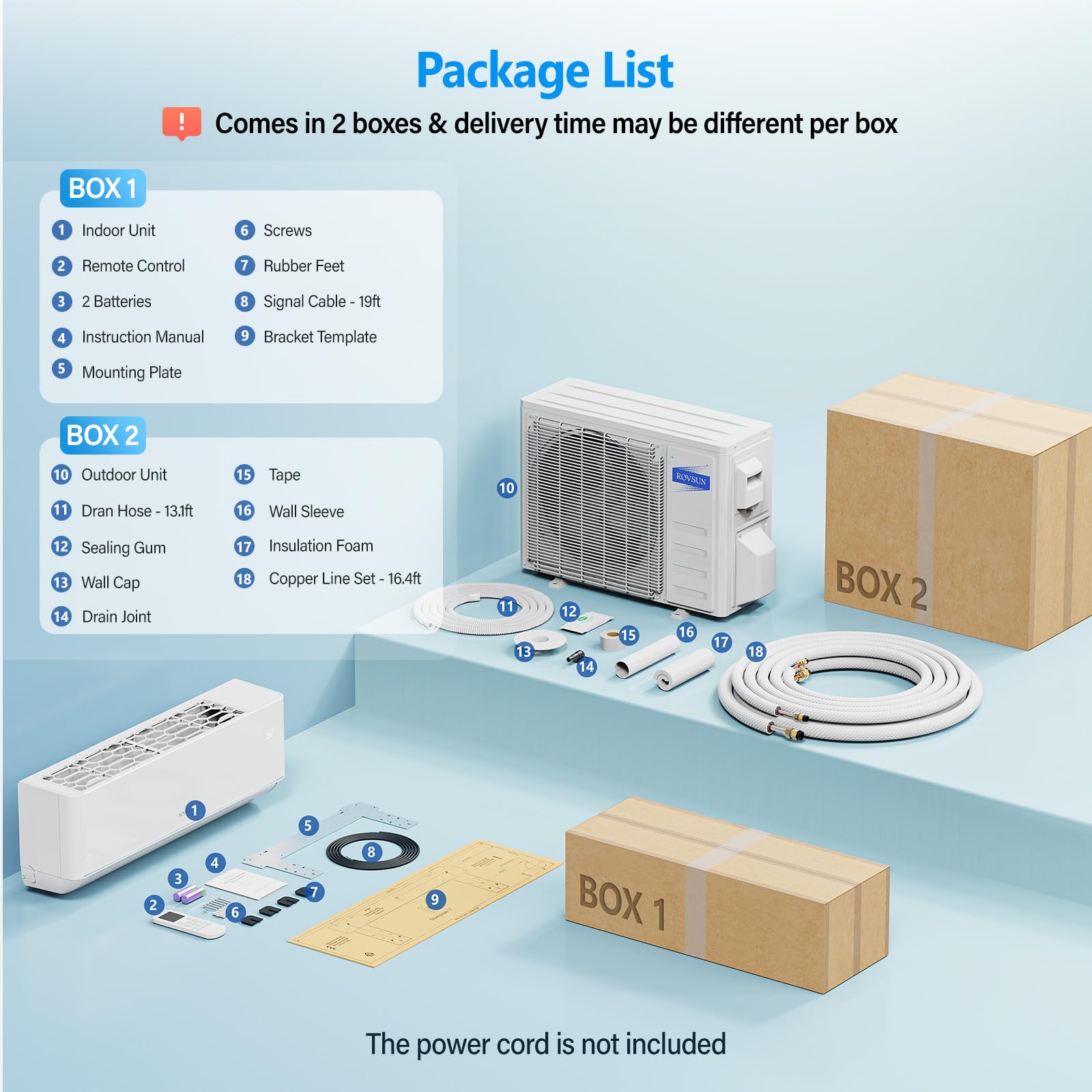 ROVSUN 12,000 BTU 23 SEER2 115V Wifi Enabled Ductless Mini Split Air Conditioner with Heat Pump Inverter & Install Kit