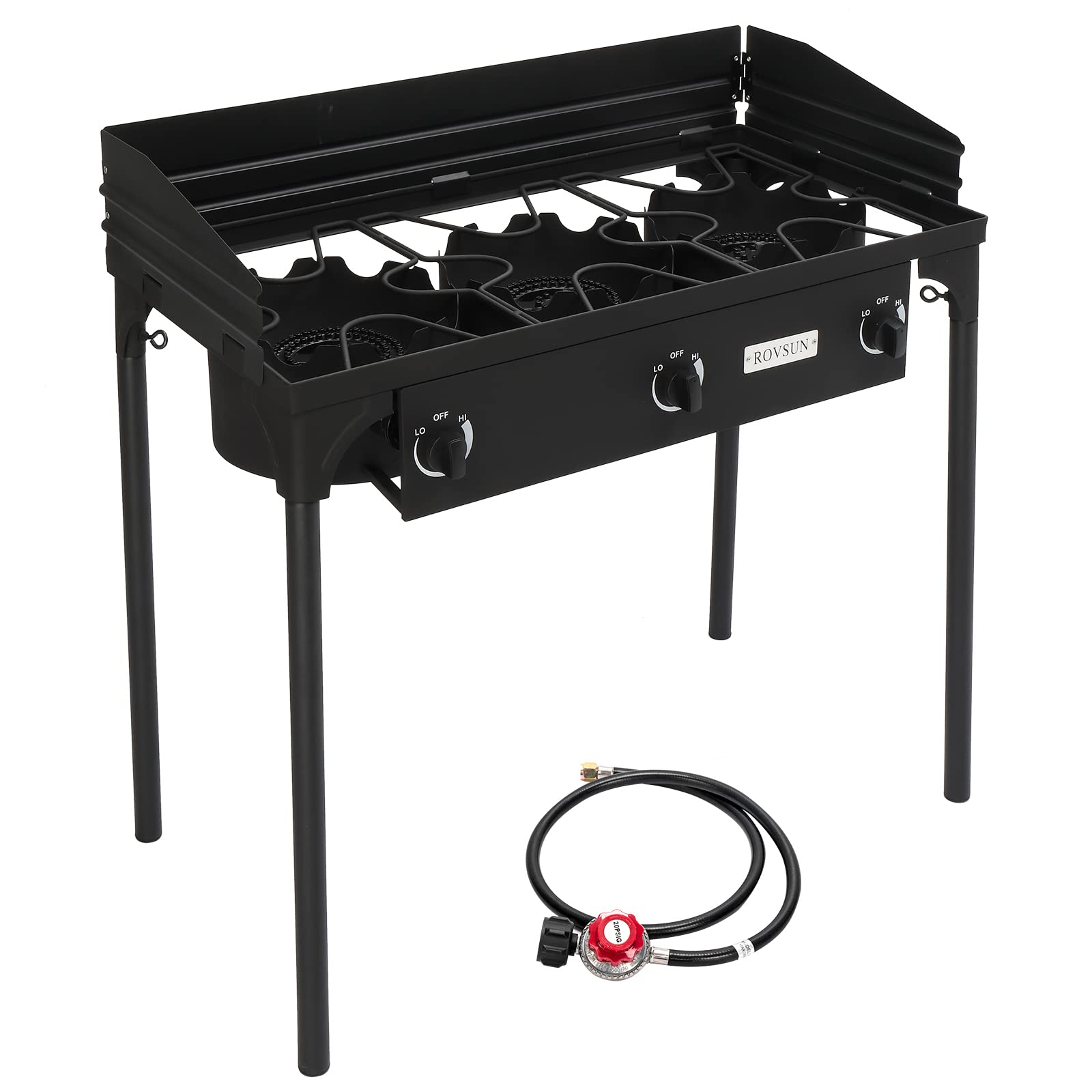 ROVSUN 3 Burner 225 000 BTU Outdoor Propane Stove with Windpanel and Carrying Bag