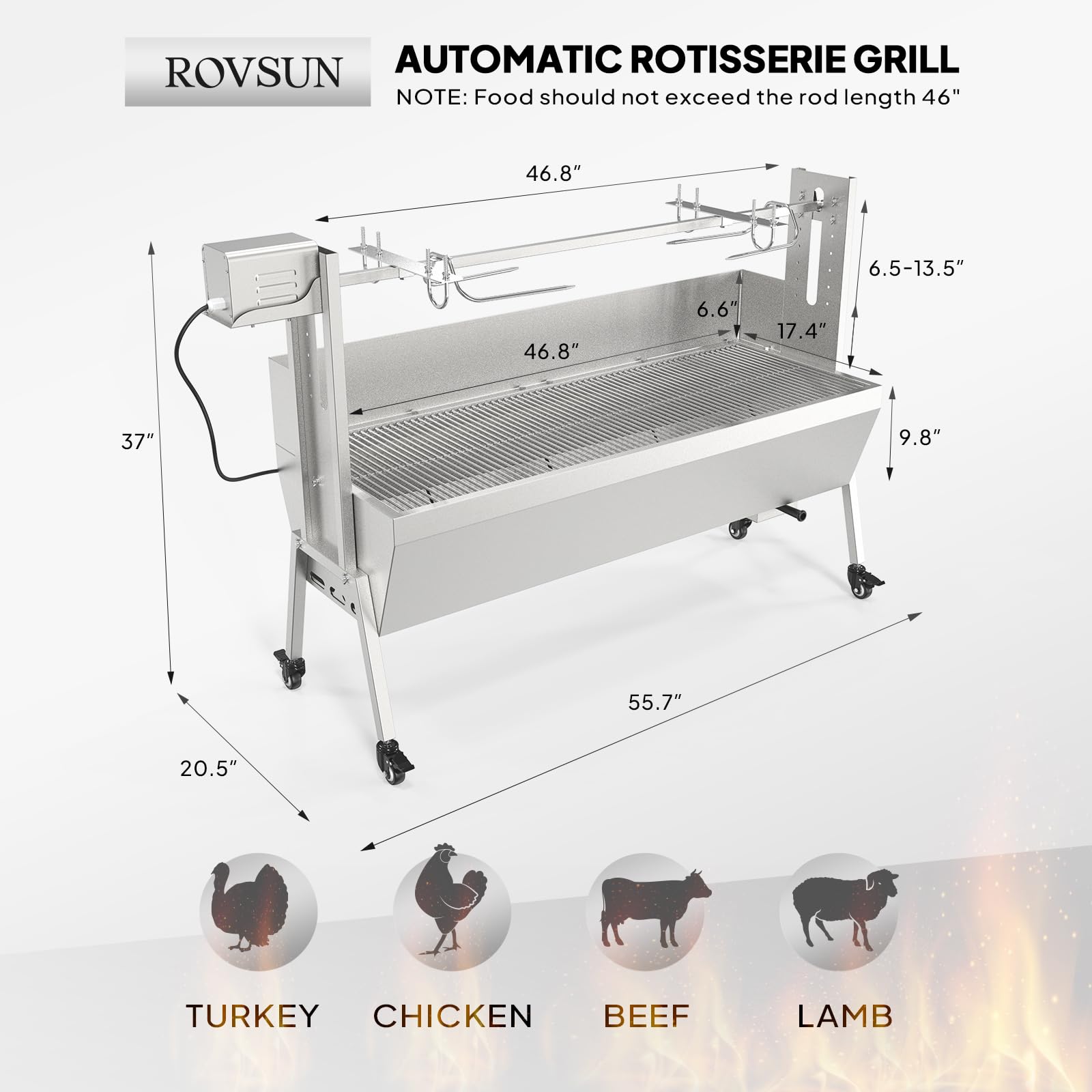 ROVSUN 46 Inch 25W 110V Electric Rotisserie Grill Kit with Wind Baffle