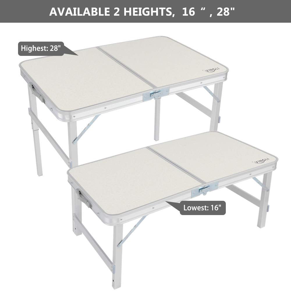 3 FT Small Camping Table Adjustable Height White