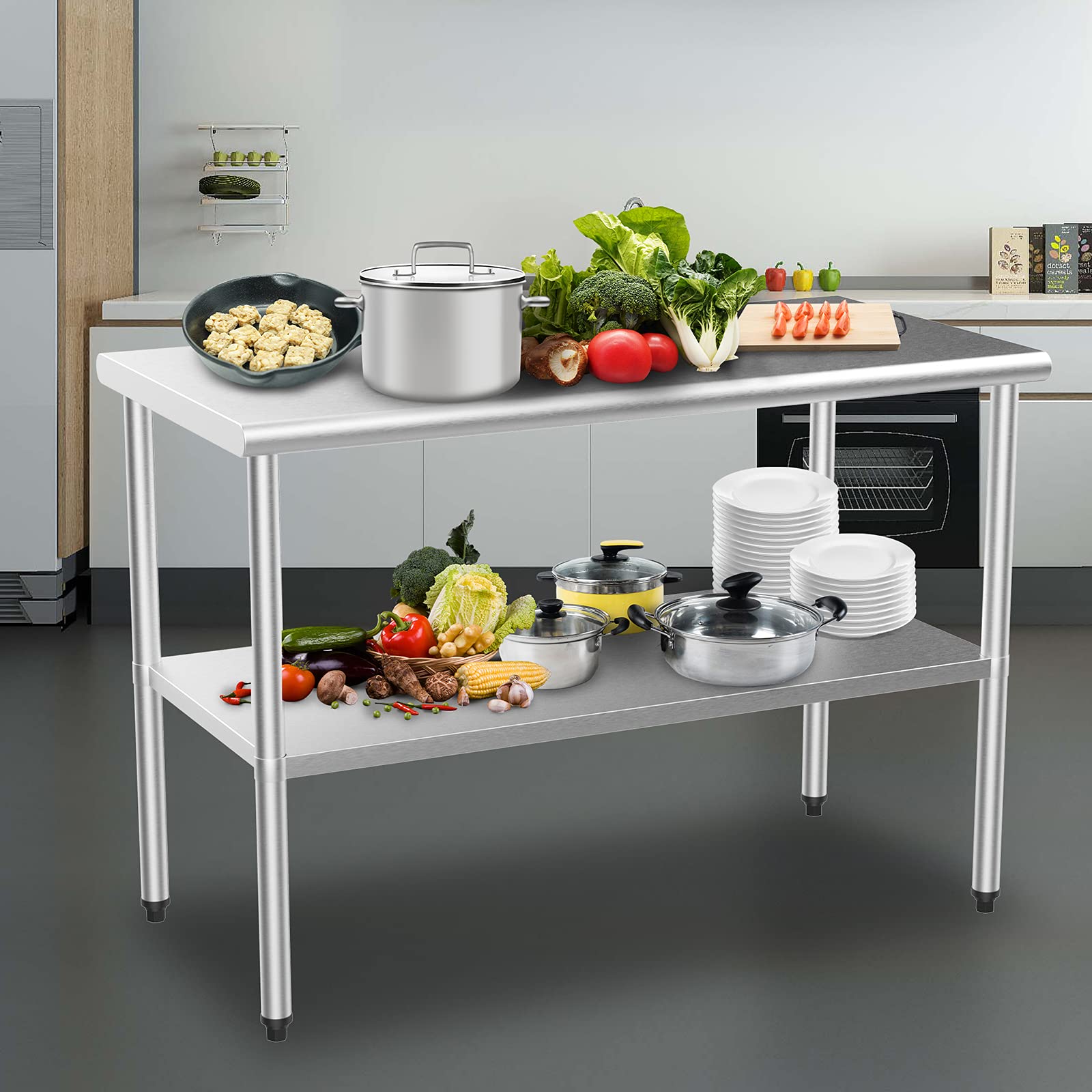 ROVSUN 48 x 24 Inch Stainless Steel Table with Undershelf