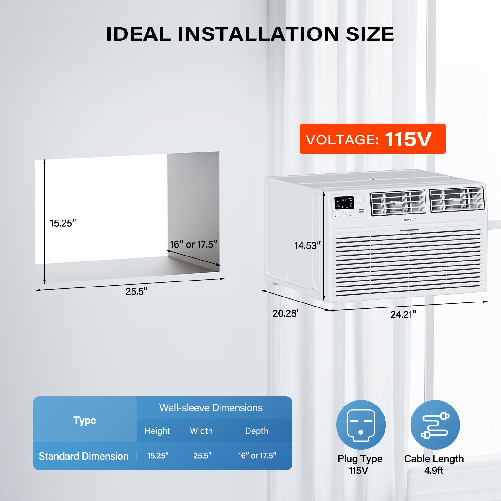 ROVSUN 8,000 BTU 115V Through the Wall Air Conditioner with Wifi/APP & Install Kit