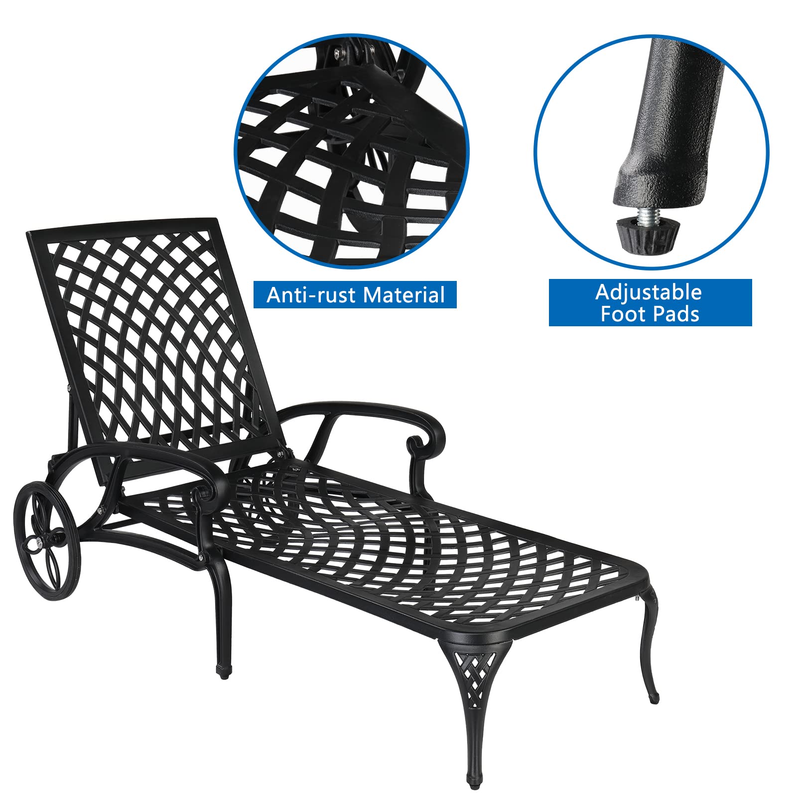 Cast Aluminum Outdoor Chaise Lounge Chair Black