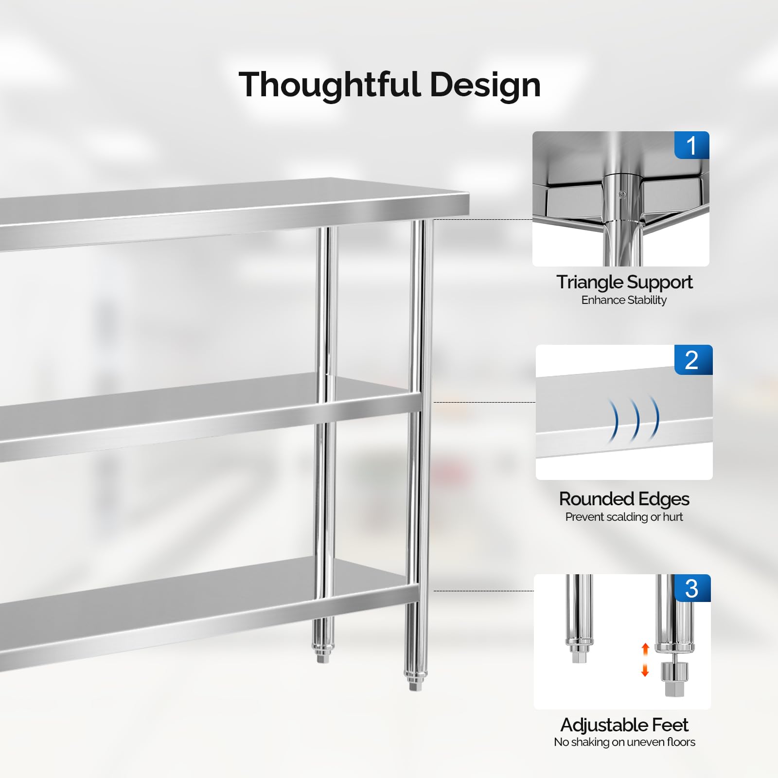 ROVSUN 14" x 48" Stainless Steel Table with 2 Shelves