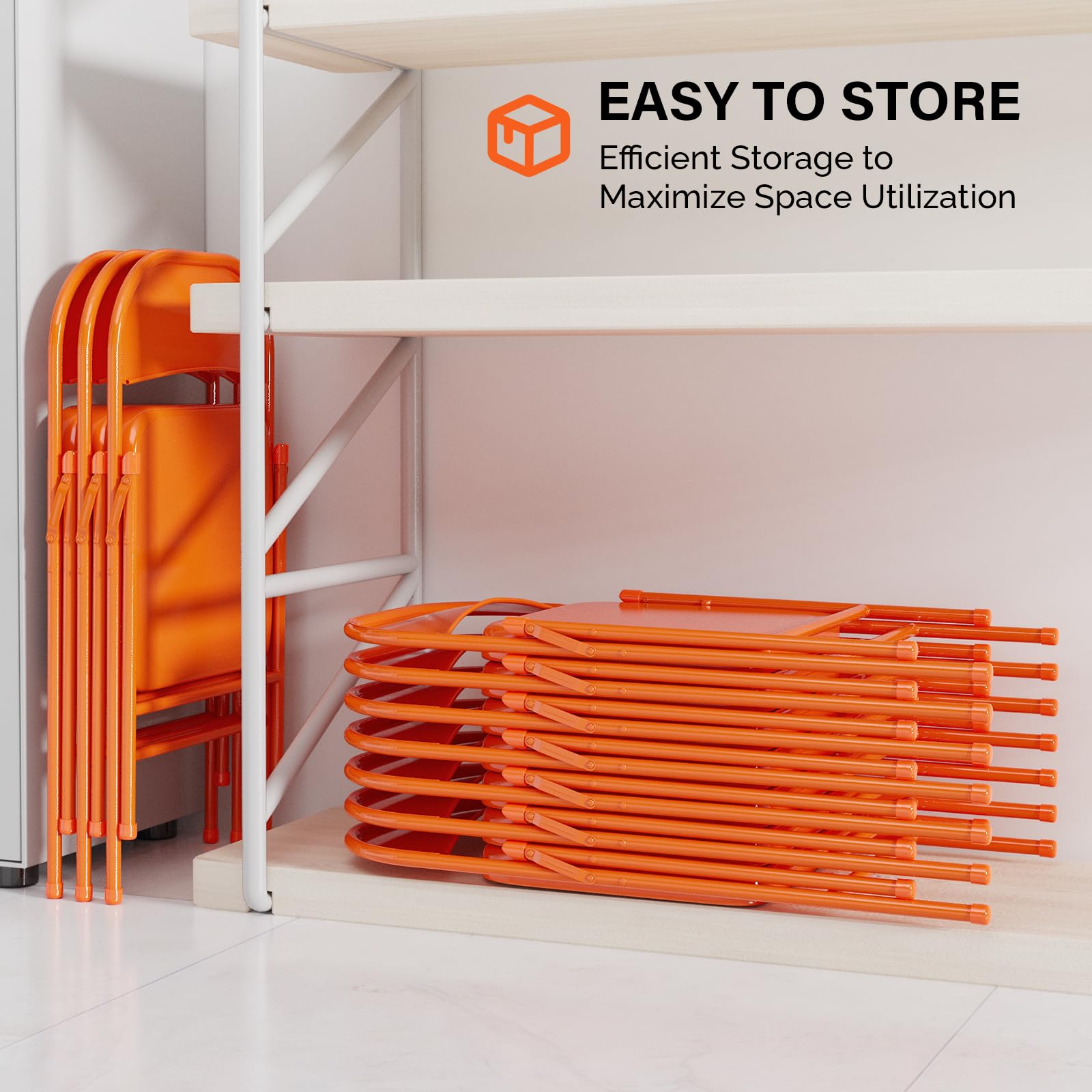 Folding Chairs with All Steel Metal Frame Orange