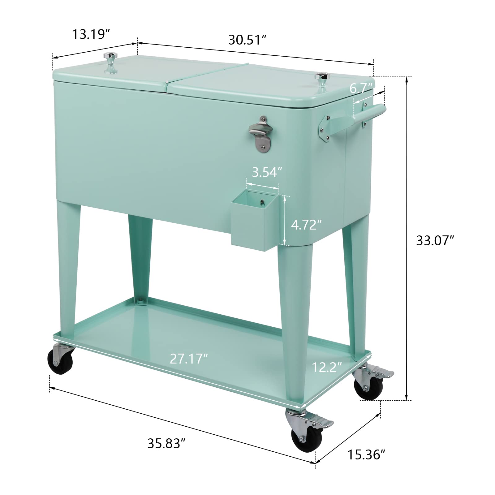 80 Quart Portable Outdoor Patio Rooling Cooler Cart Green