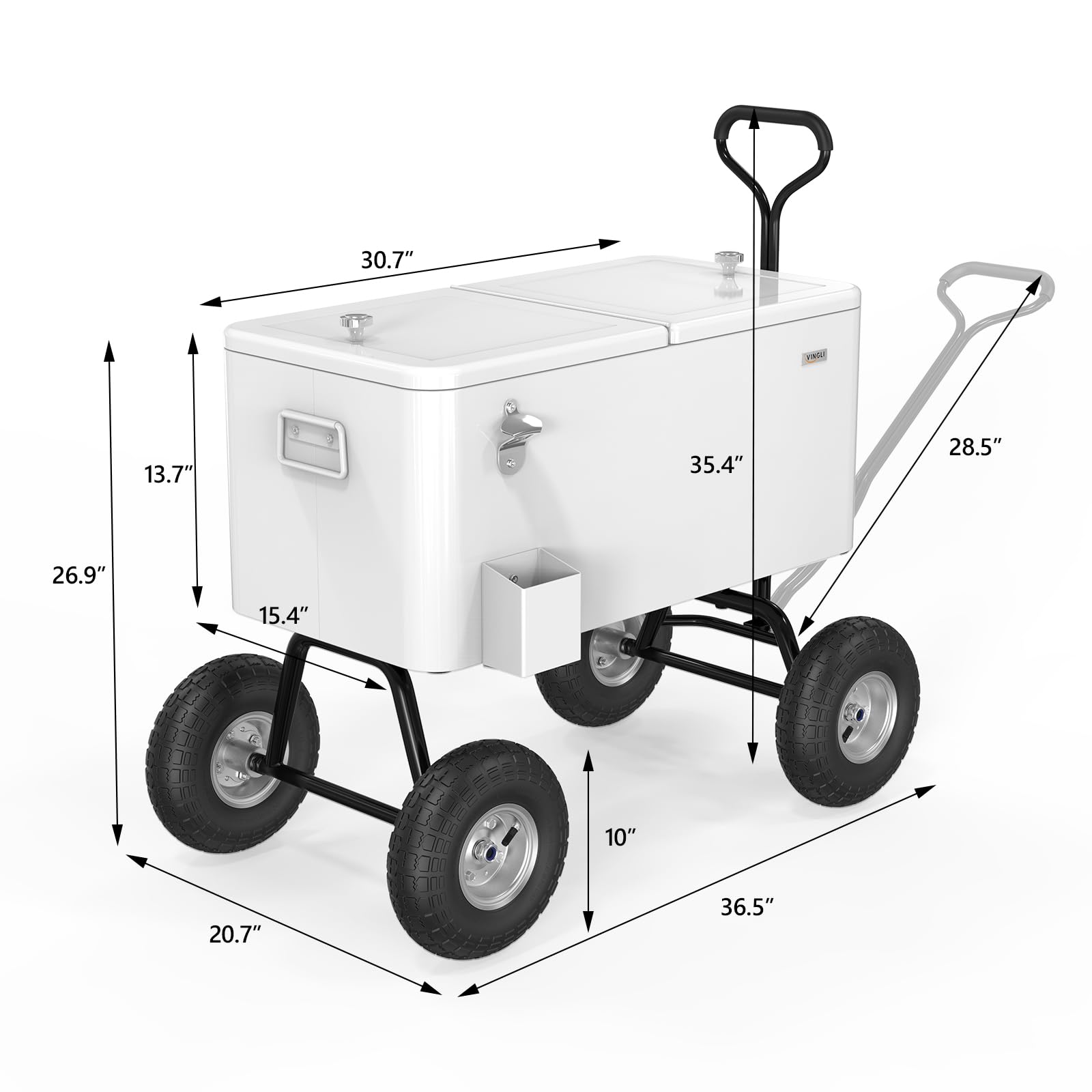 80 Quart Wagon Rolling Cooler Ice Chest with 10" Wheels White