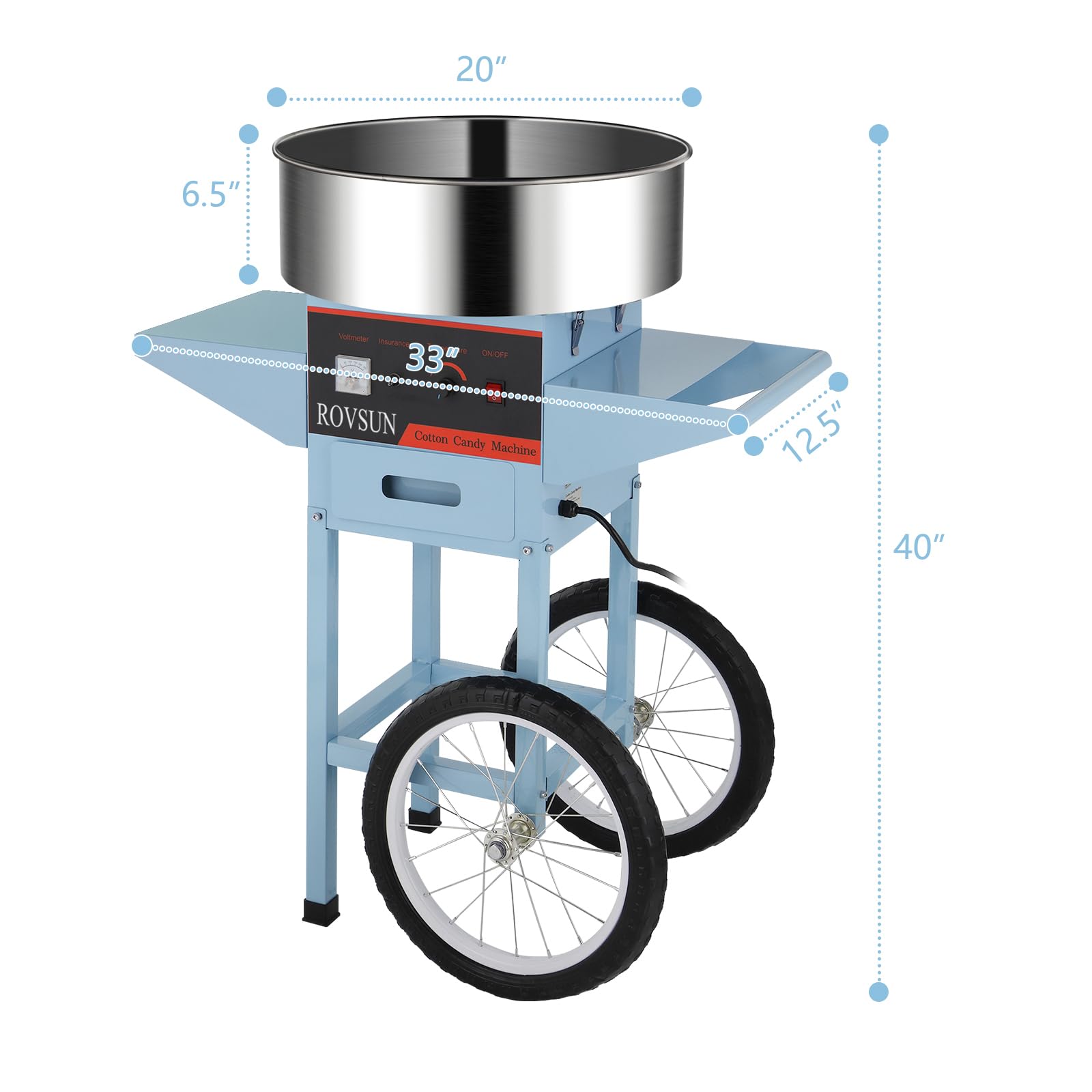 ROVSUN 21" 980W 110V Cotton Candy Machine Cart with Bowl Blue