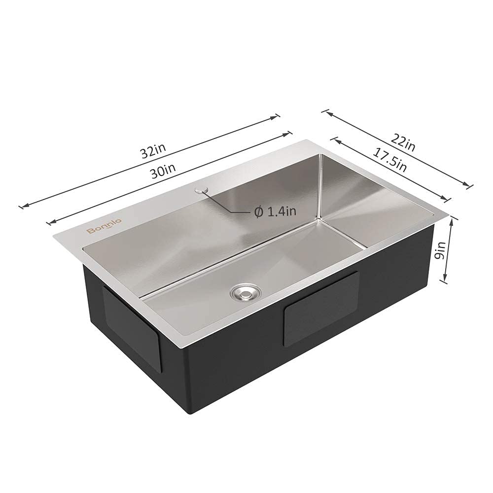 ROVSUN 32" X 22" Drop-in 304 Stainless Steel Sink Kitchen with Protector