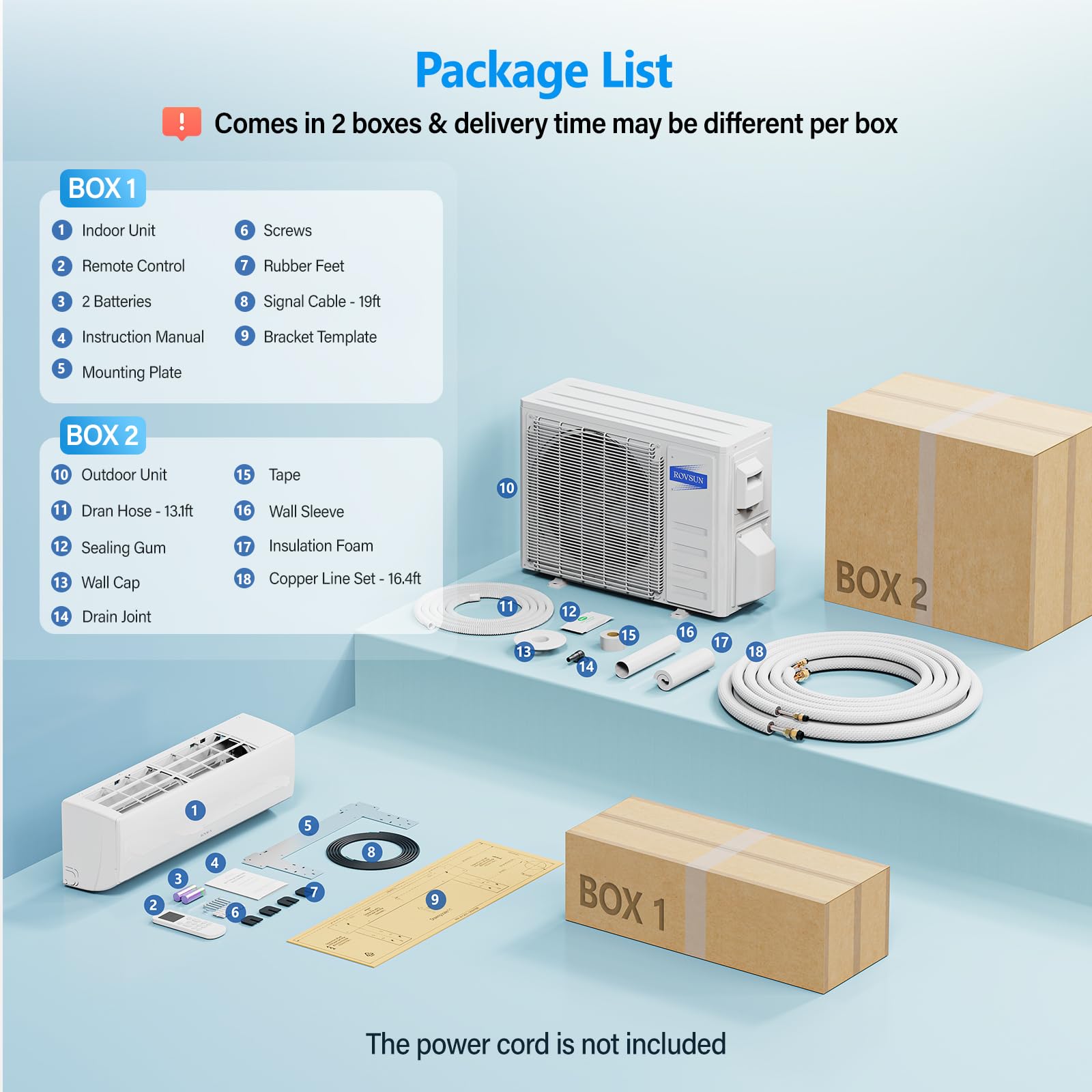 ROVSUN 24000 BTU 19 SEER2 230V Wifi Enabled Ductless Mini Split Air Conditioner with Heat Pump Inverter & Install Kit