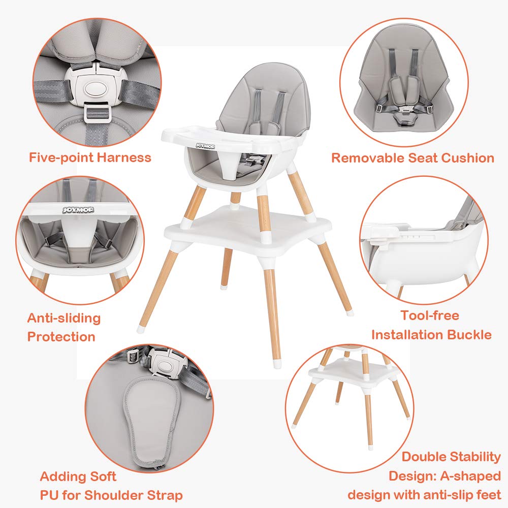 5 in 1 Convertible Baby High Chair for Babies to Toddlers Grey