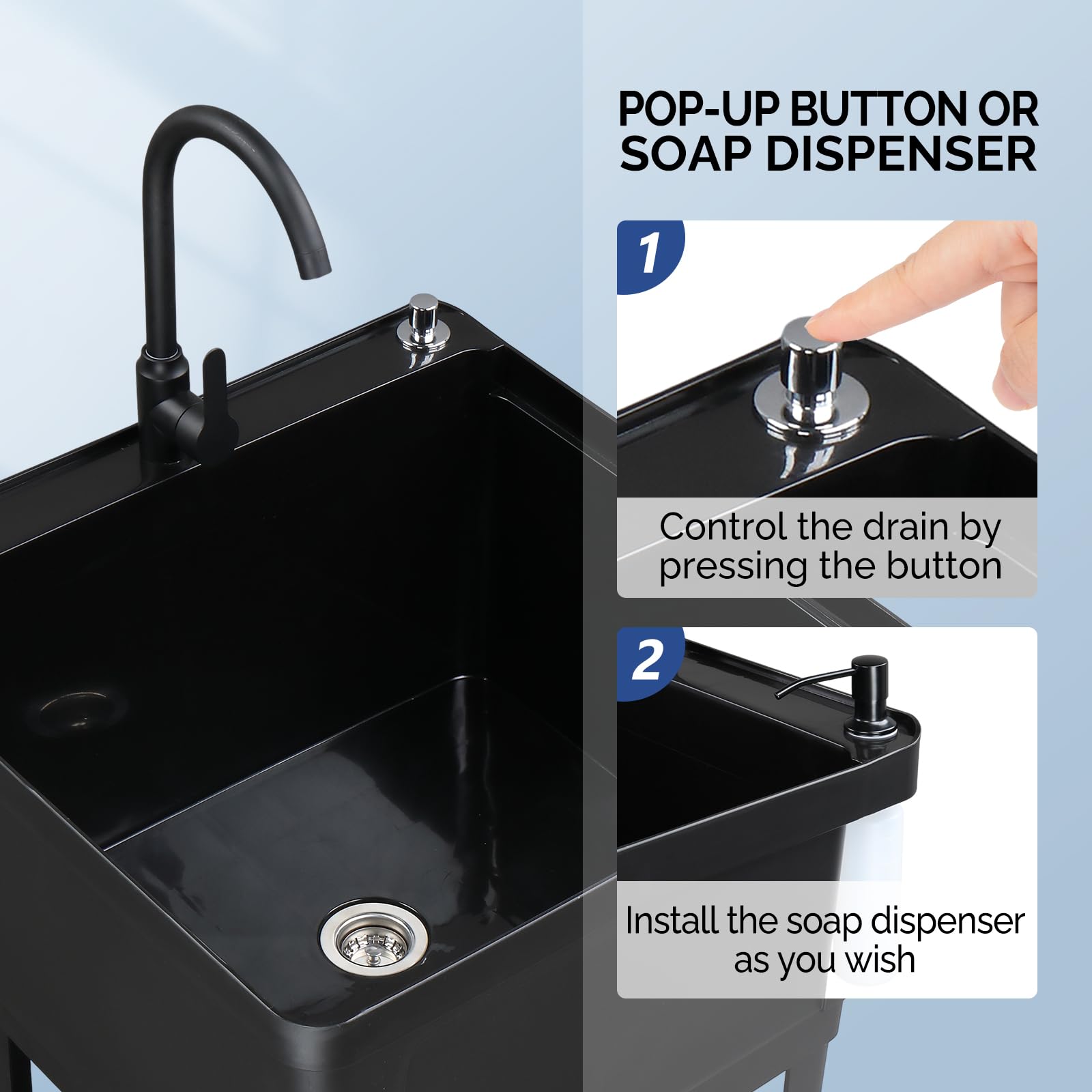 ROVSUN Plastic Utility Sink Freestanding with Storage Shelf Black