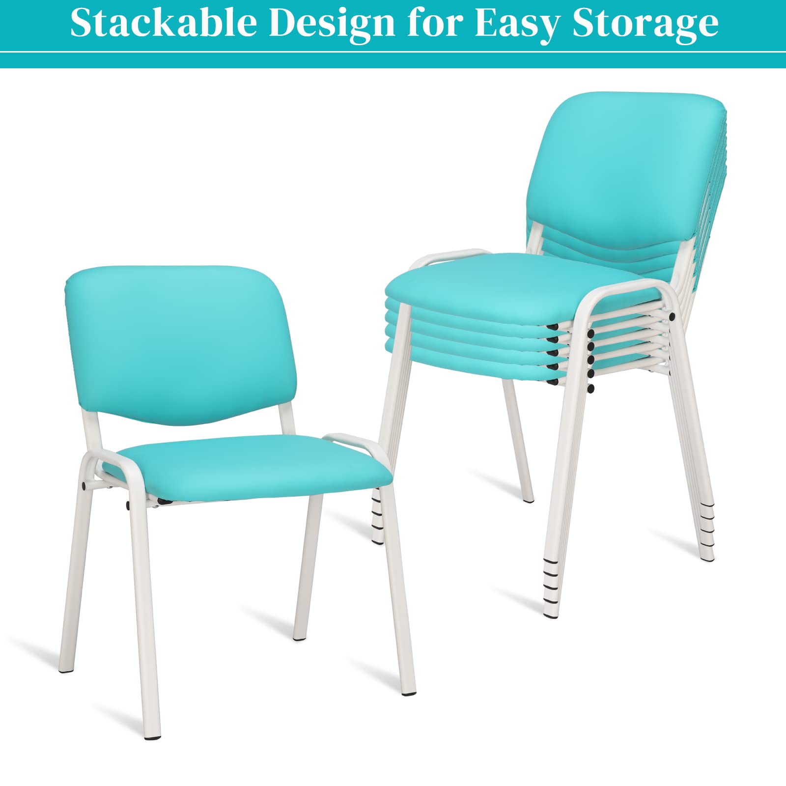 Office PU Stacking Chairs Armless Blue