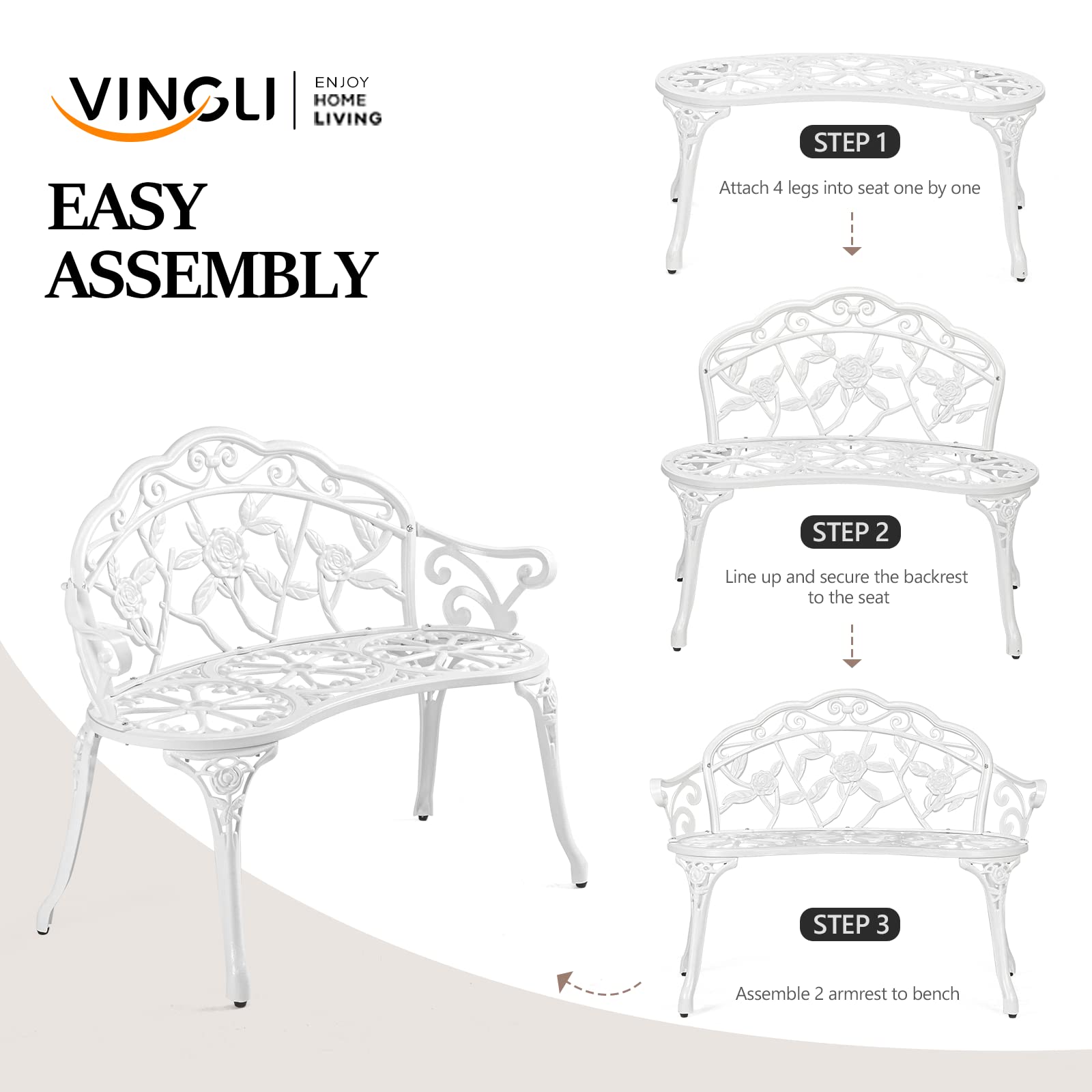 38.5 Inch Outdoor Bench Cast Aluminium White