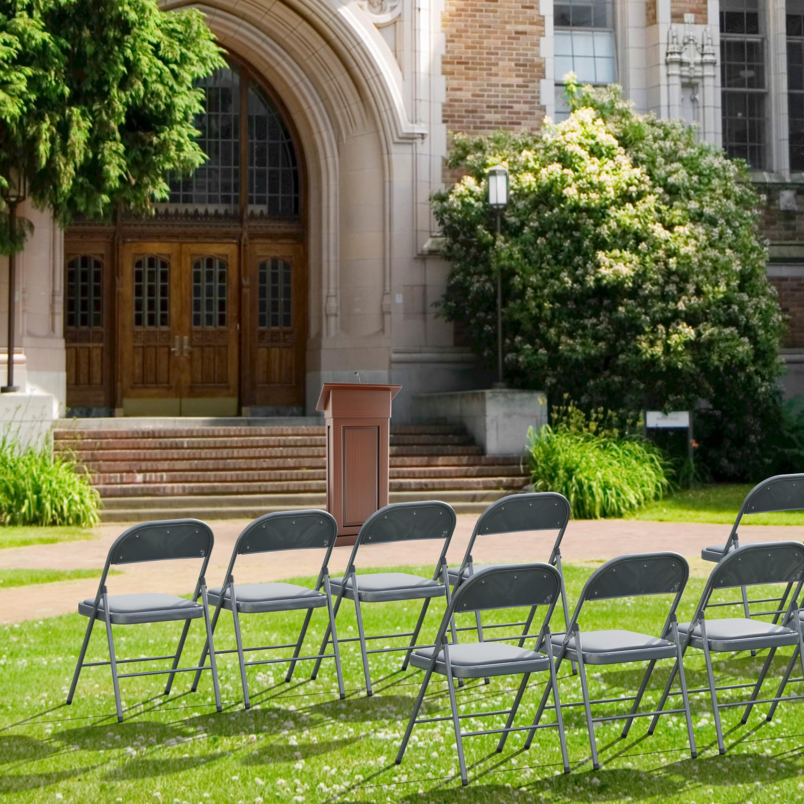 Folding Chairs with PU Leather Seat Set & Back Grey