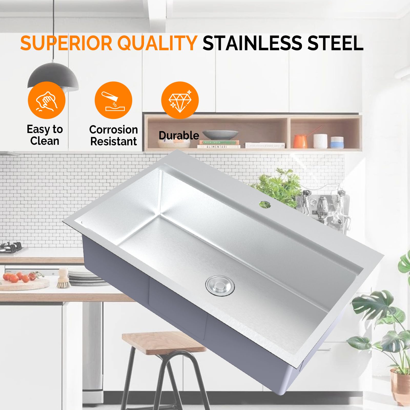 ROVSUN 33" X 22" Undermount Stainless Steel Sink for Kitchen Silver