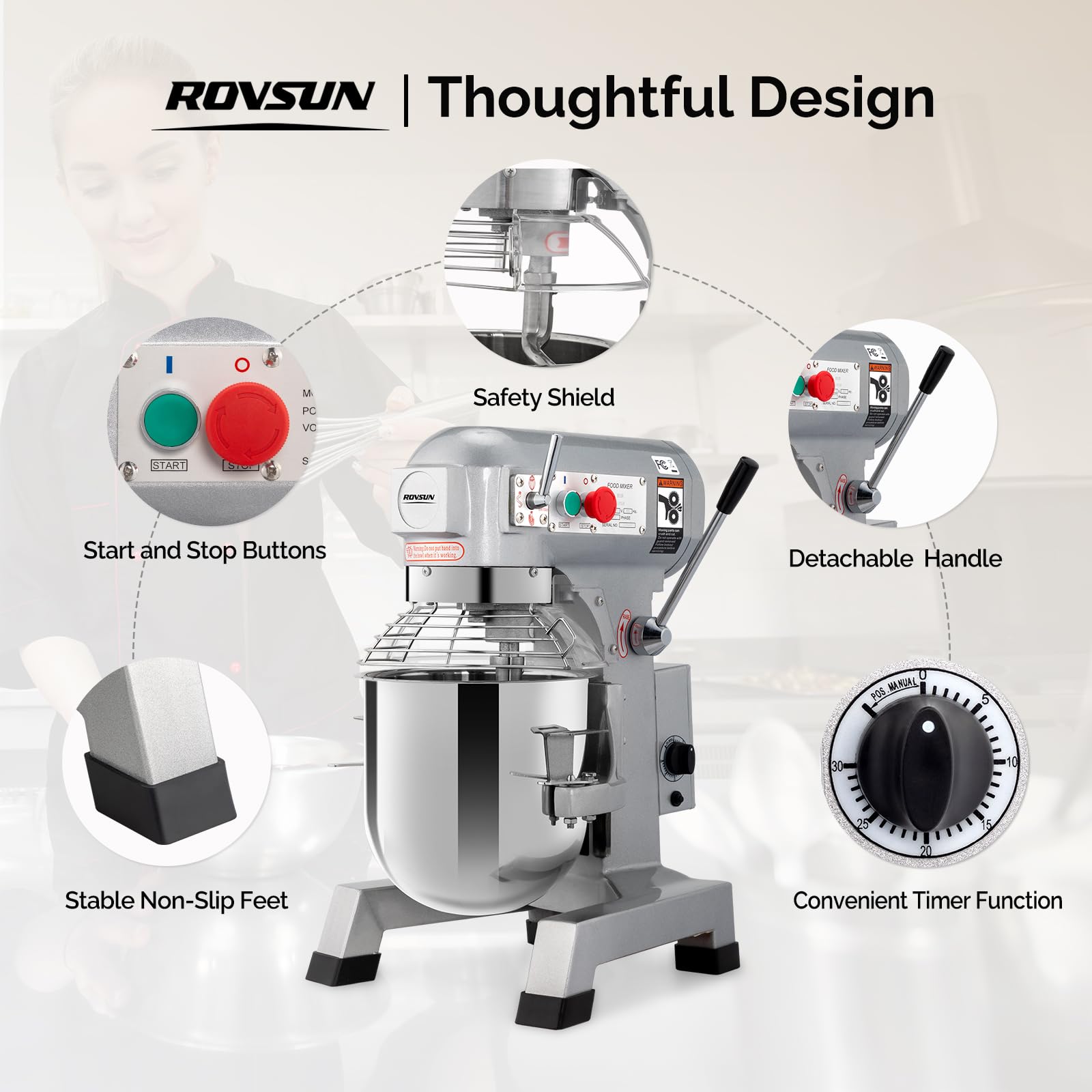 ROVSUN 30 Qt. 550W 110V Commerical Stand Mixer with 3 Speed