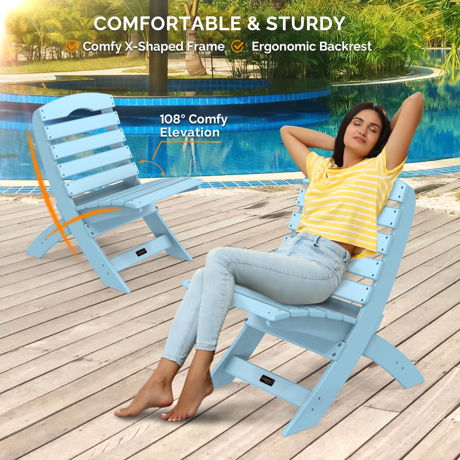 Portable Plastic Folding HDPE Adirondack Chair Blue