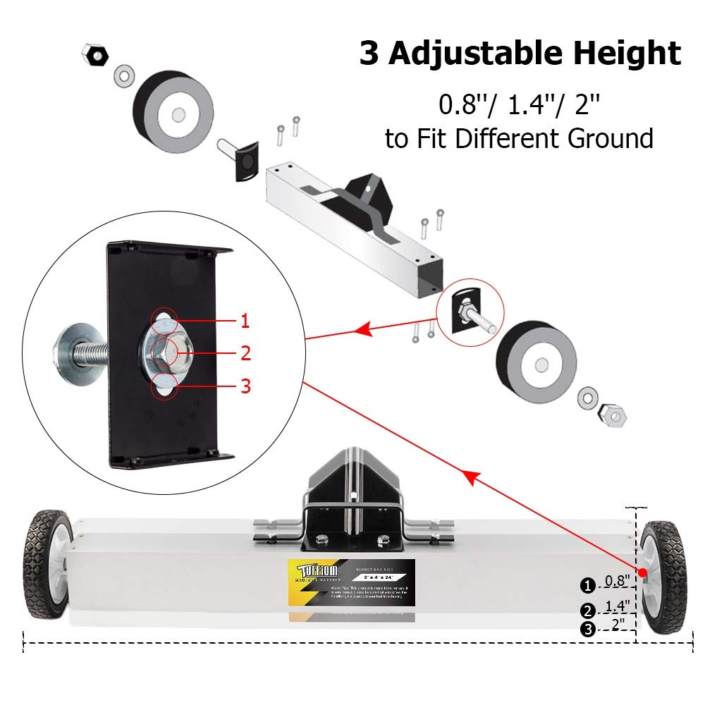 24" 50 LBS Capacity Rolling Magnetic Sweeper Floor Pickup with Release