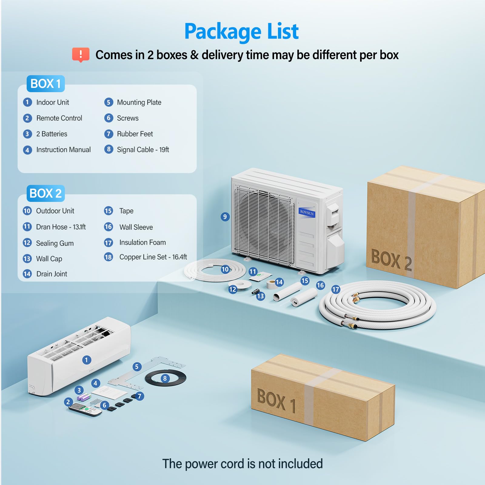 ROVSUN 11,500 BTU 17 SEER2 115V Wifi Enabled Ductless Mini Split Air Conditioner with Heat Pump Inverter & Install Kit