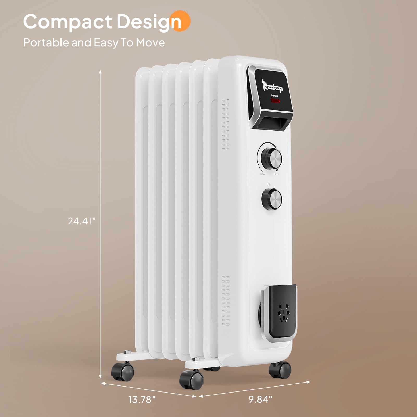 1500W 120V Oil Filled Radiator Heater White