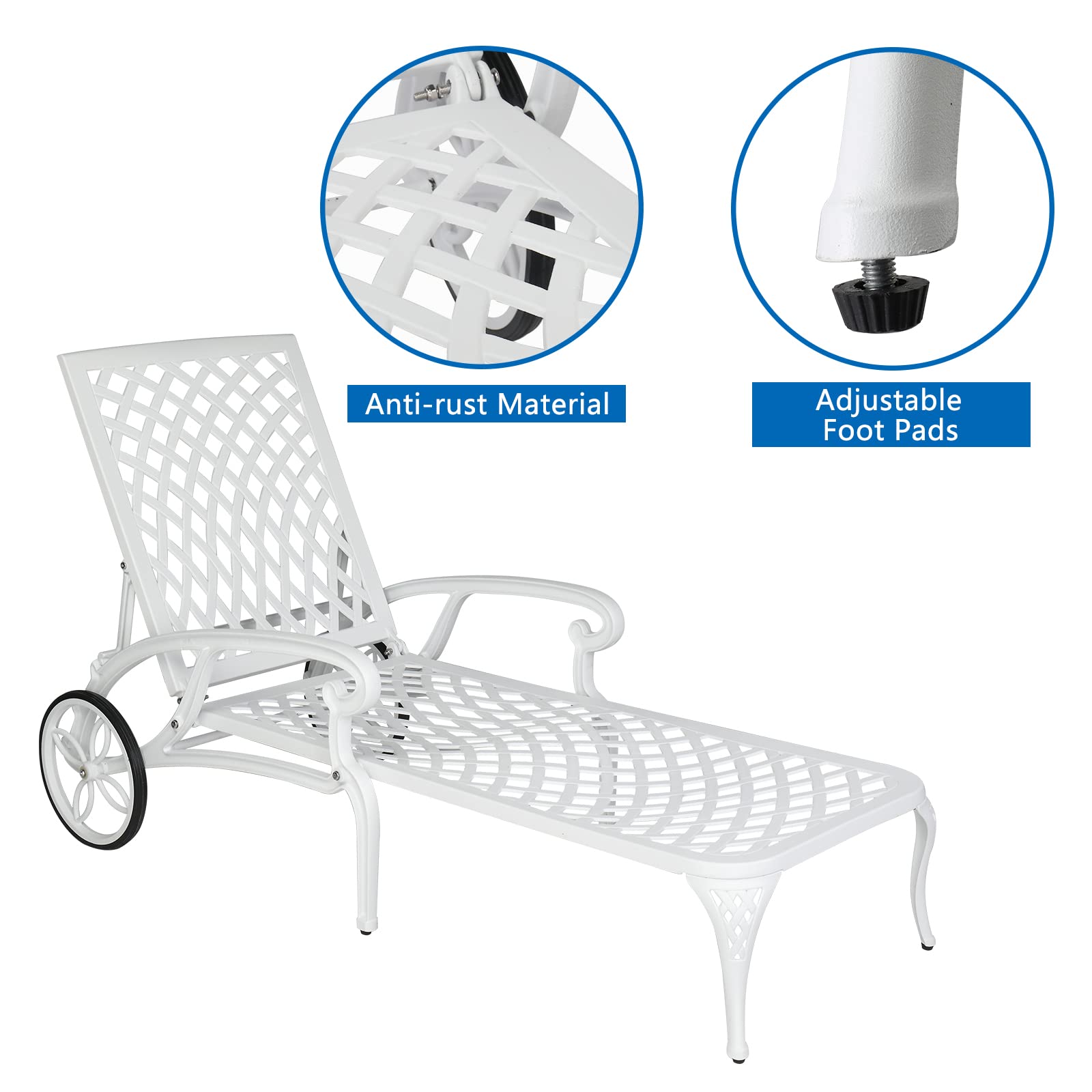 Cast Aluminum Outdoor Chaise Lounge Chair White