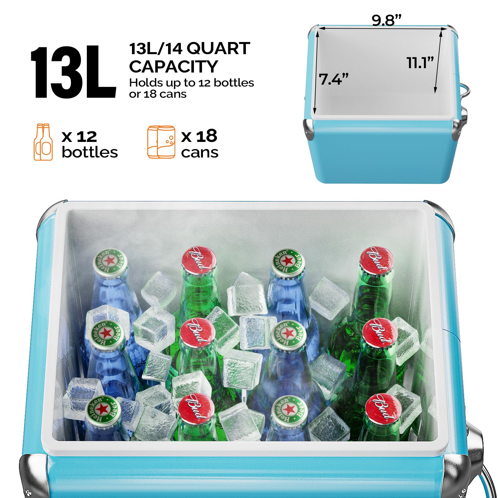 14 Quart Portable Outdoor Camping Small Cooler Ice Chest Blue