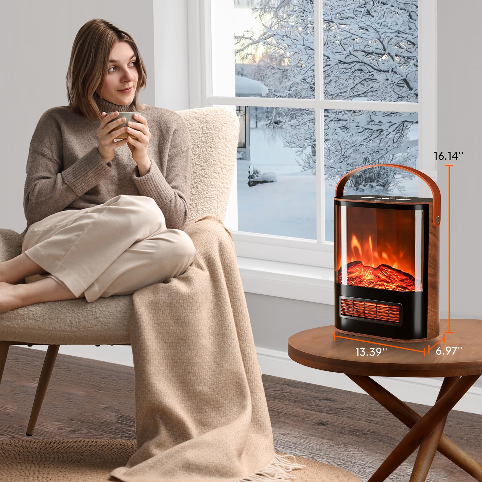 ROVSUN 1500W 120V Electric Fireplace Heater with Remote & Timer