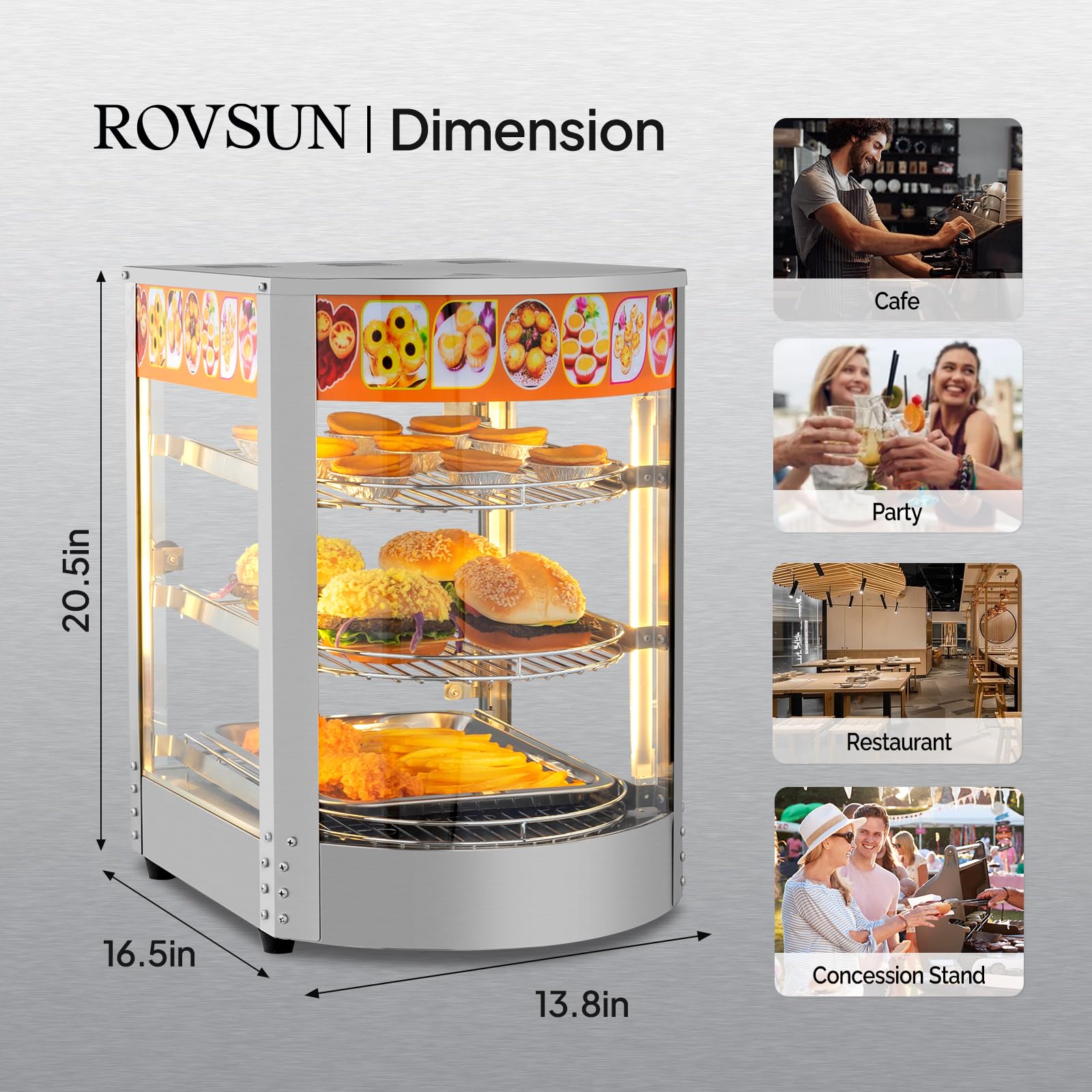 ROVSUN 3-Tier 800W 110V Hot Food Warmer Display Case Countertop