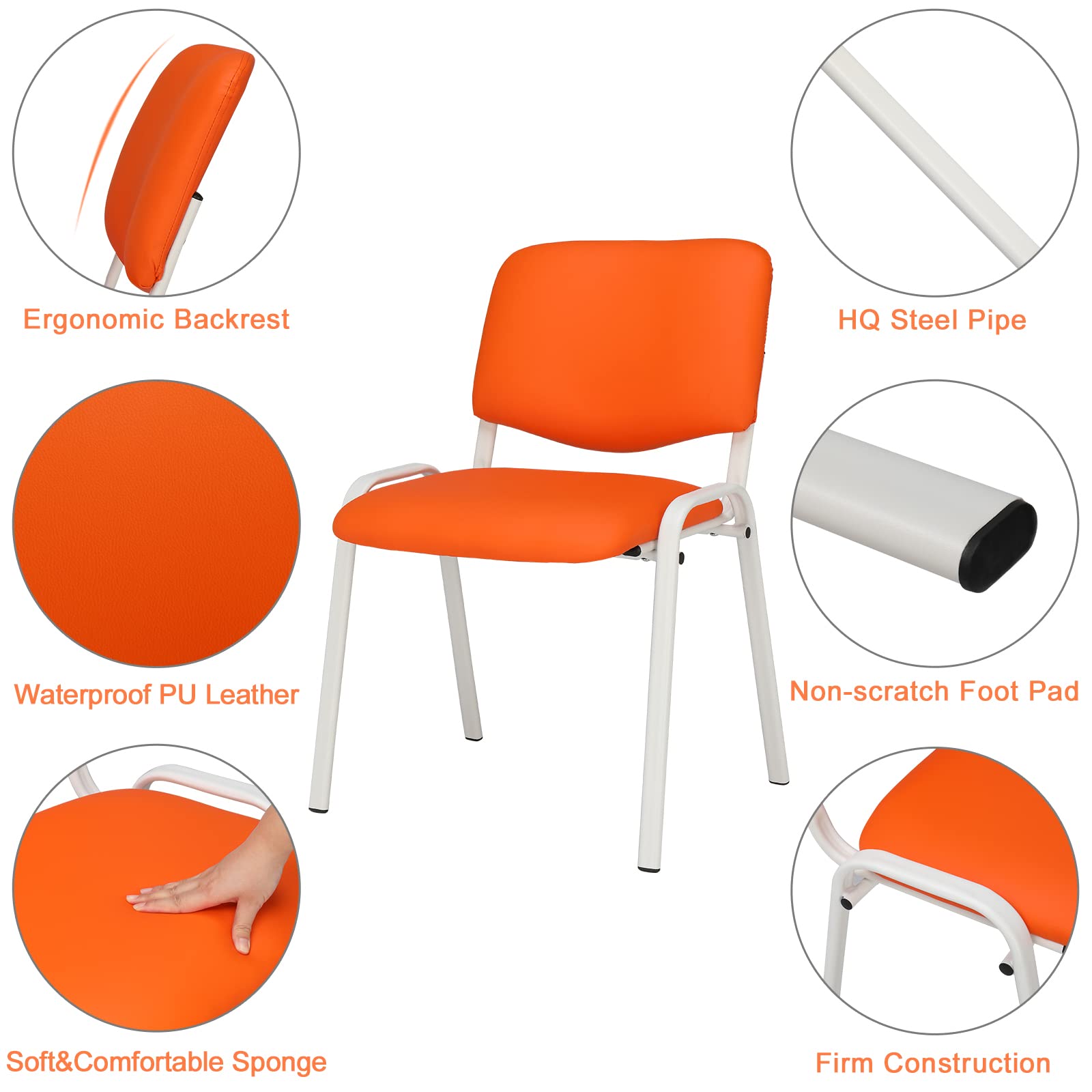 Office PU Stacking Chairs Armless Orange