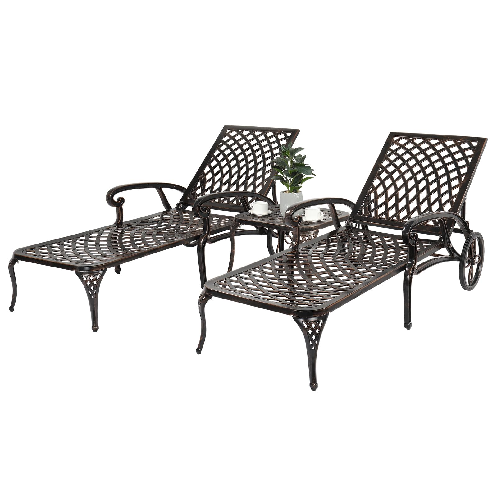 Cast Aluminum Outdoor Chaise Lounge Chair Bronze