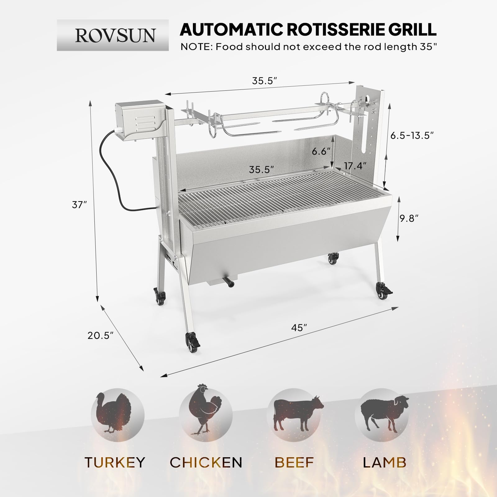 ROVSUN 35 Inch 25W 110V Electric Rotisserie Grill Kit with Wind Baffle