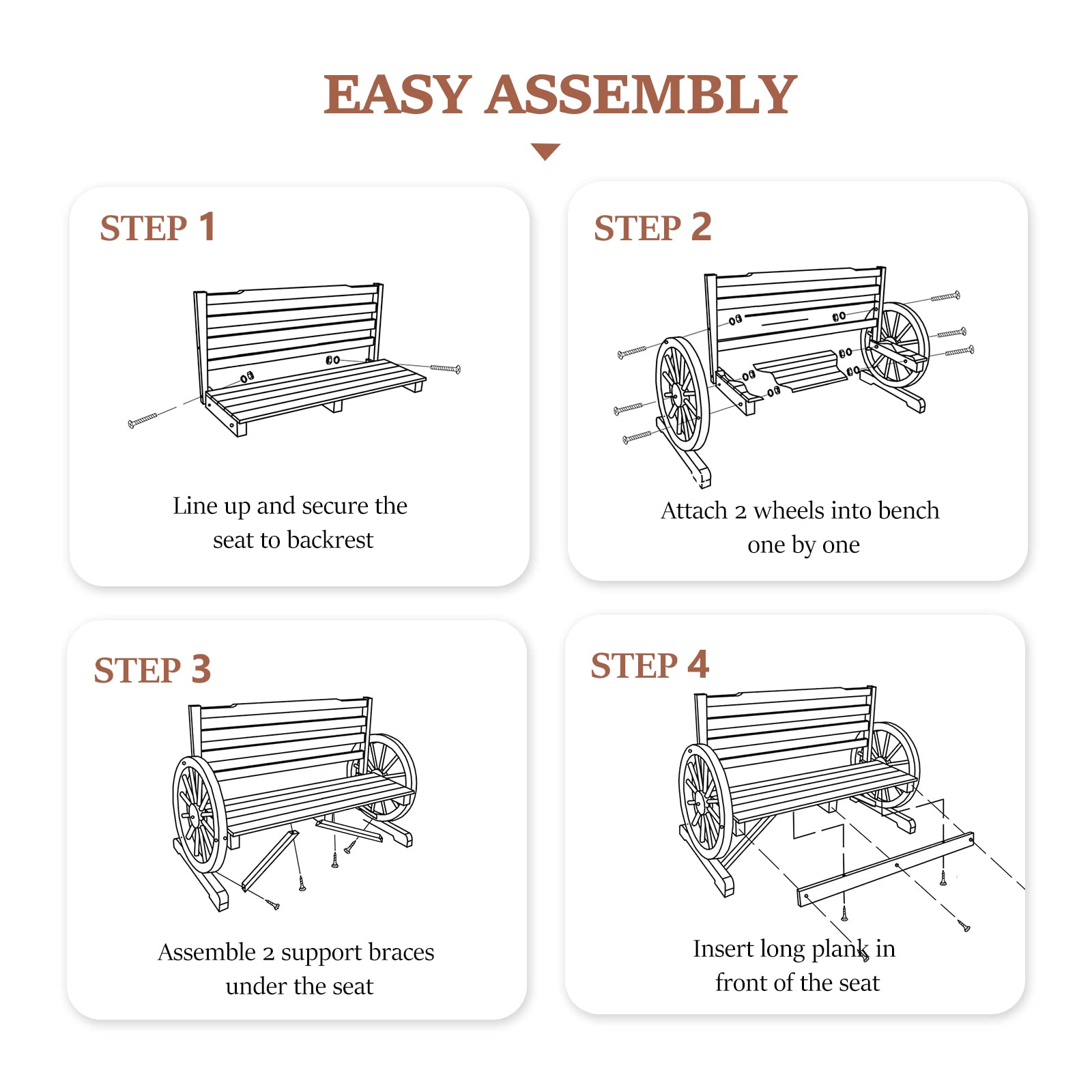 55 Inch Outdoor Bench with Rustic Wooden Wheel