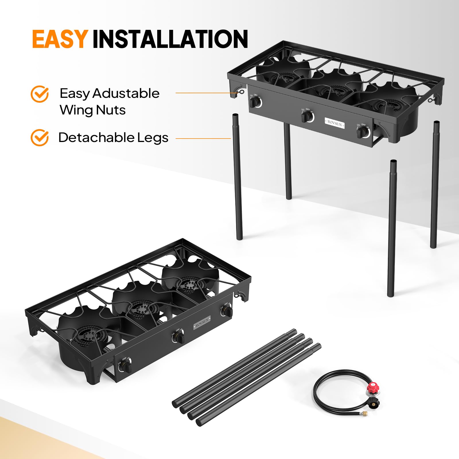 ROVSUN 3 Burner 225,000 BTU Outdoor Gas Propane Stove for Camping Cooking