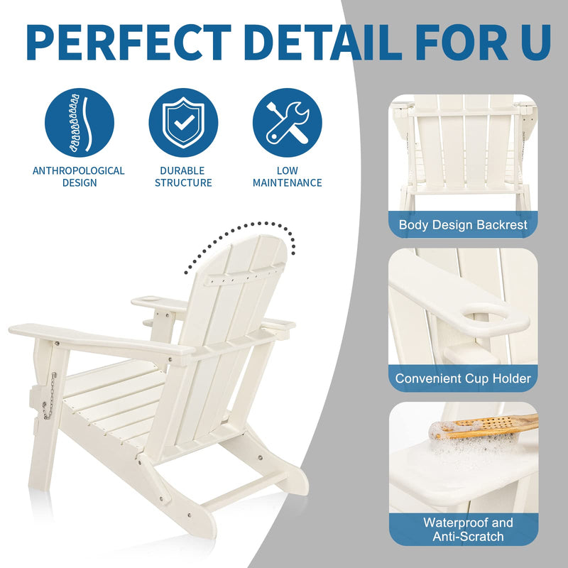 Plastic Folding HDPE Adirondack Chair with Cup Holder White