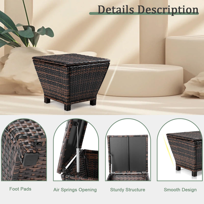 13 Gallon Trapezoidal Outdoor Wicker Side Table with Storage
