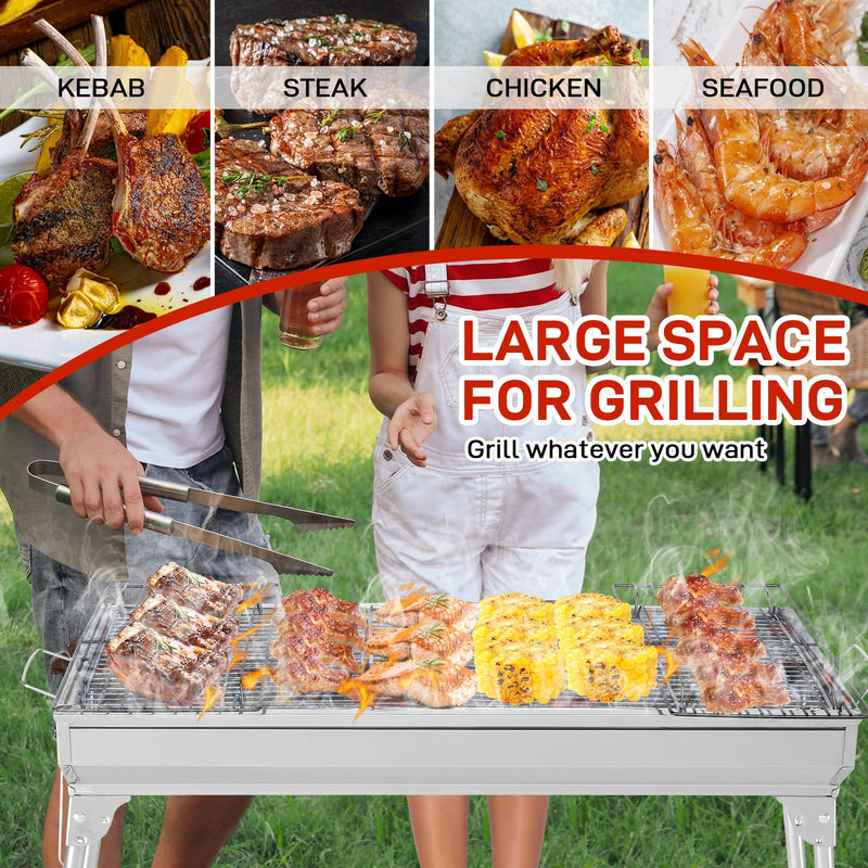28 Inch Portable Stainless Steel Charcoal Grill Foldable