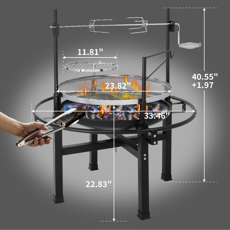 33 Inch 2 in 1 Wood Burning Fire Pits with Grills