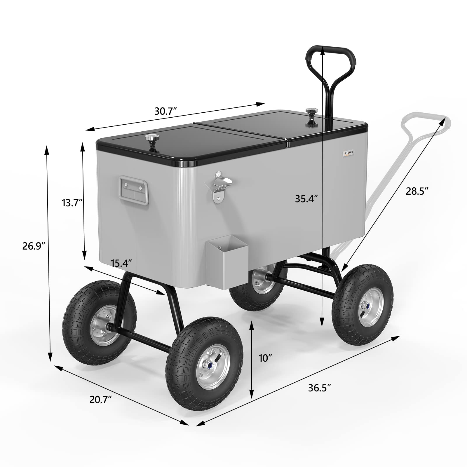 80 Quart Wagon Rolling Cooler Ice Chest with 10" Wheels Grey