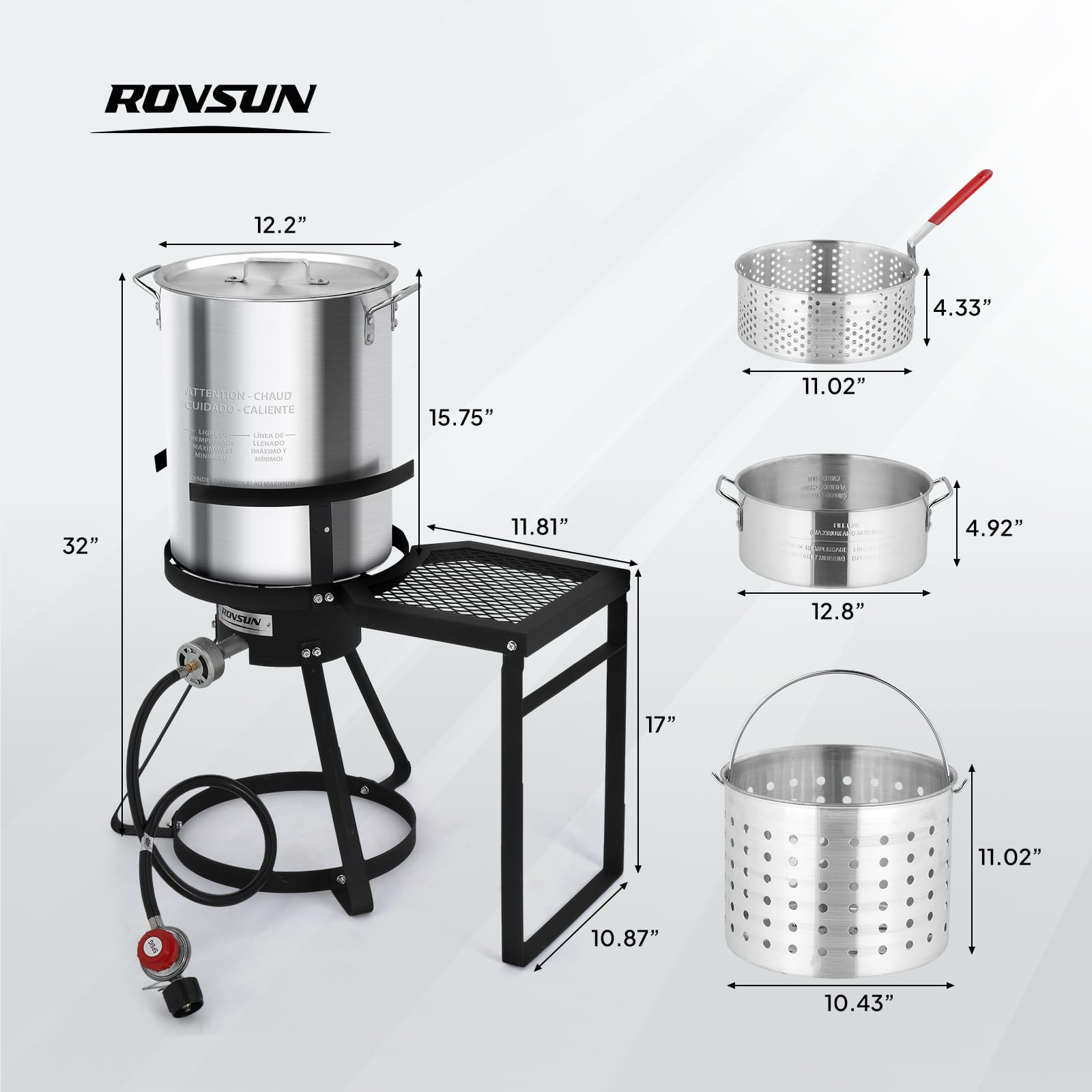 ROVSUN 30 QT Turkey Fryer & 10 QT Fish Fryer Kit & 55,000BTU Propane Stove with Shelf