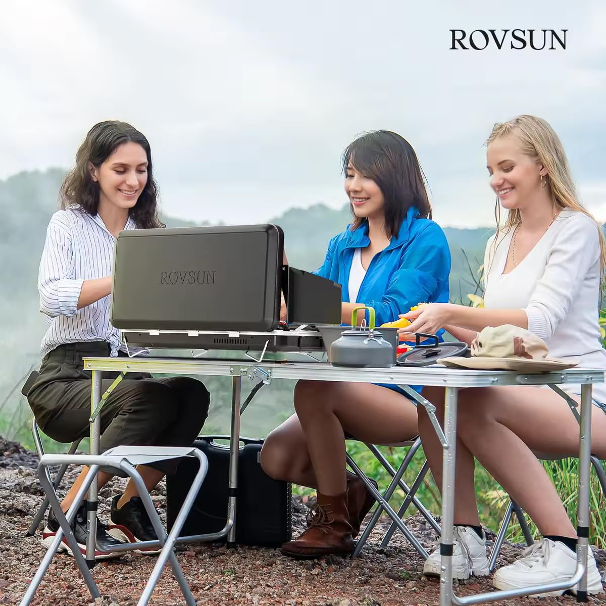 ROVSUN 1 Burner 2-in-1 Portable Camping Stove & Propane Grill Black