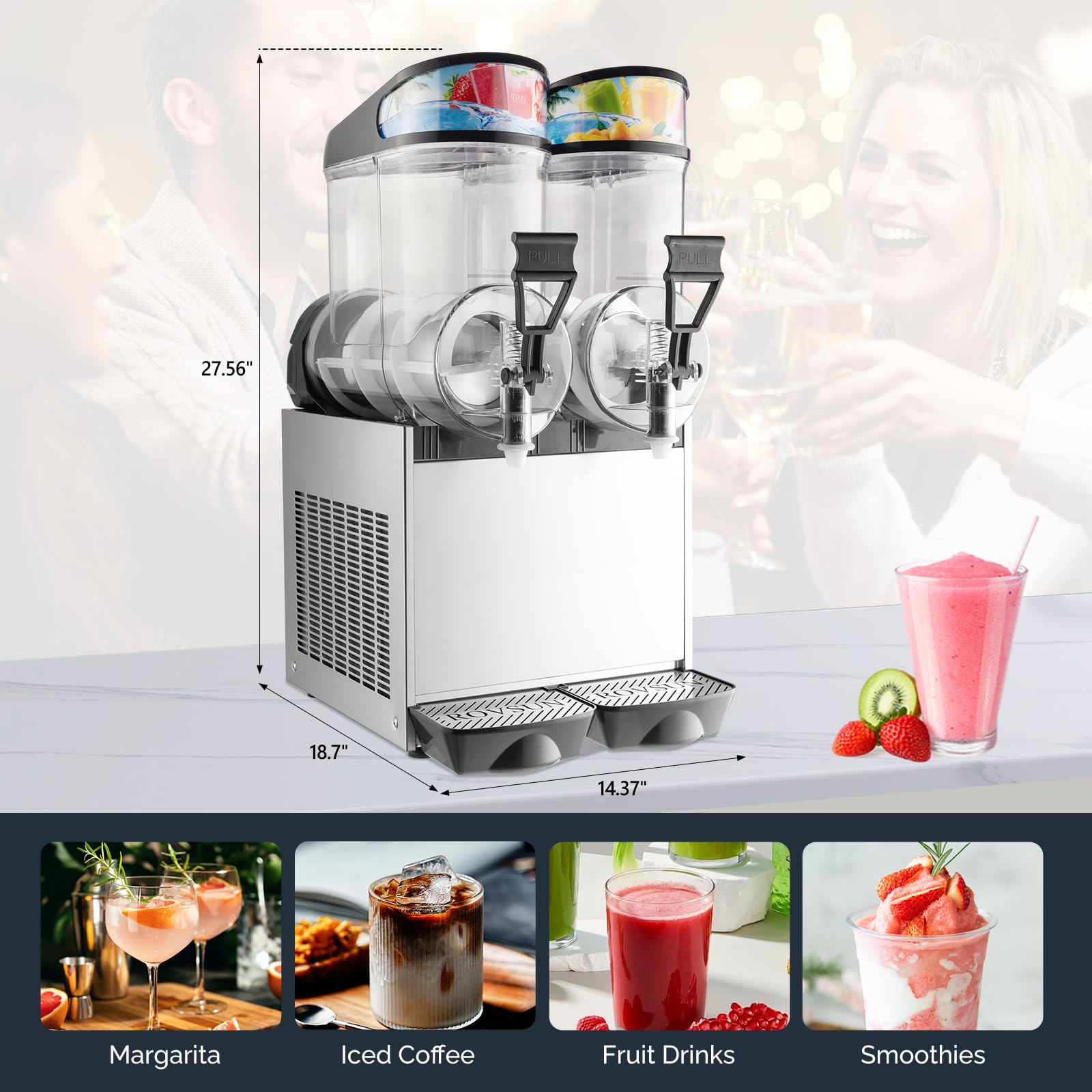 ROVSUN 8 Gallon 2 Tank 700W 110V Slushy Machine Margarita Frozen Drink Maker