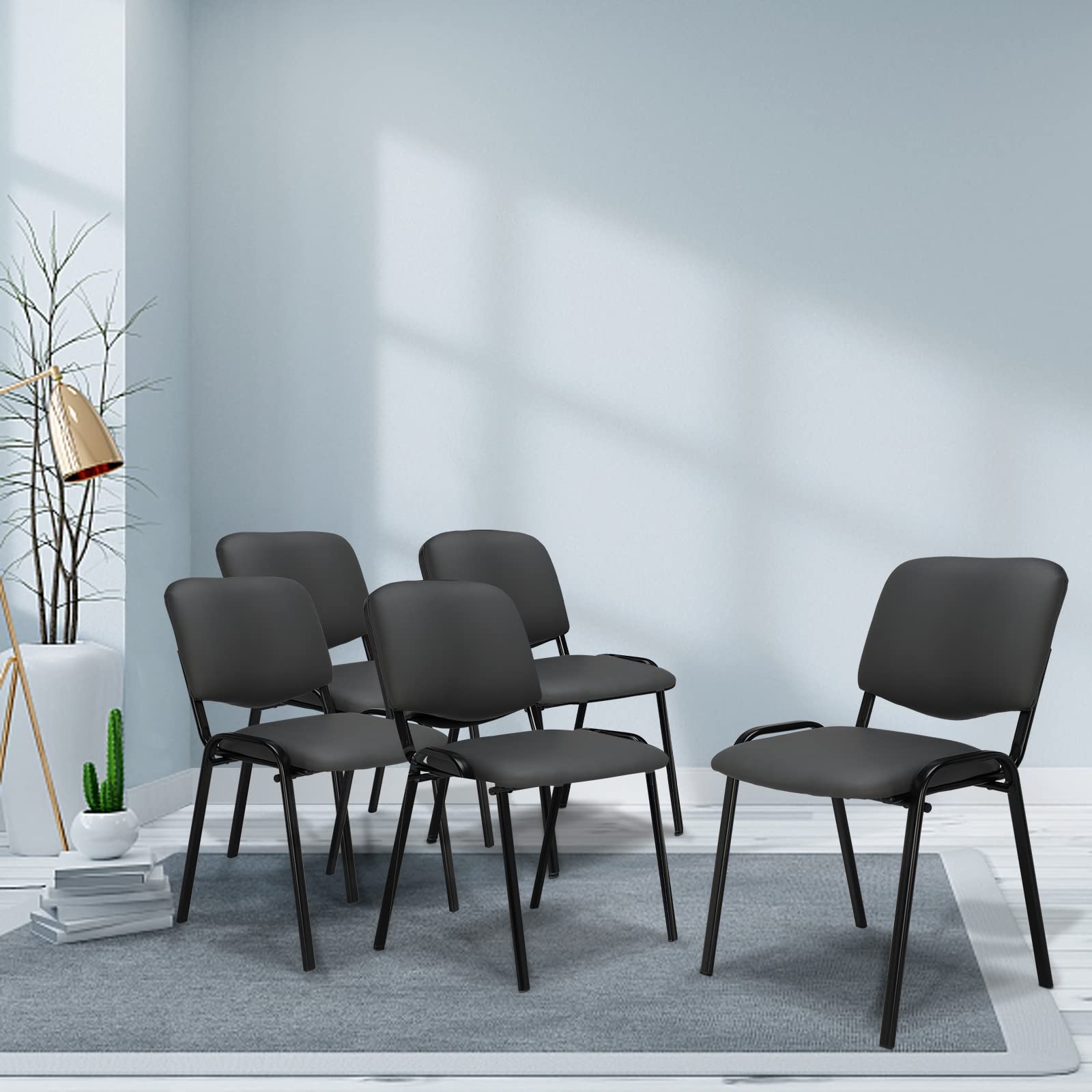 Office PU Stacking Chairs Armless Grey