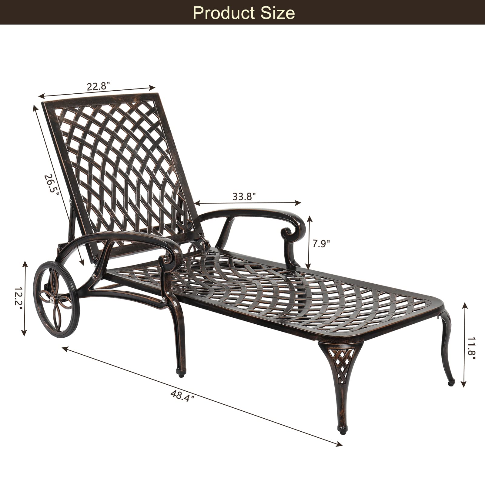 Cast Aluminum Outdoor Chaise Lounge Chair Bronze