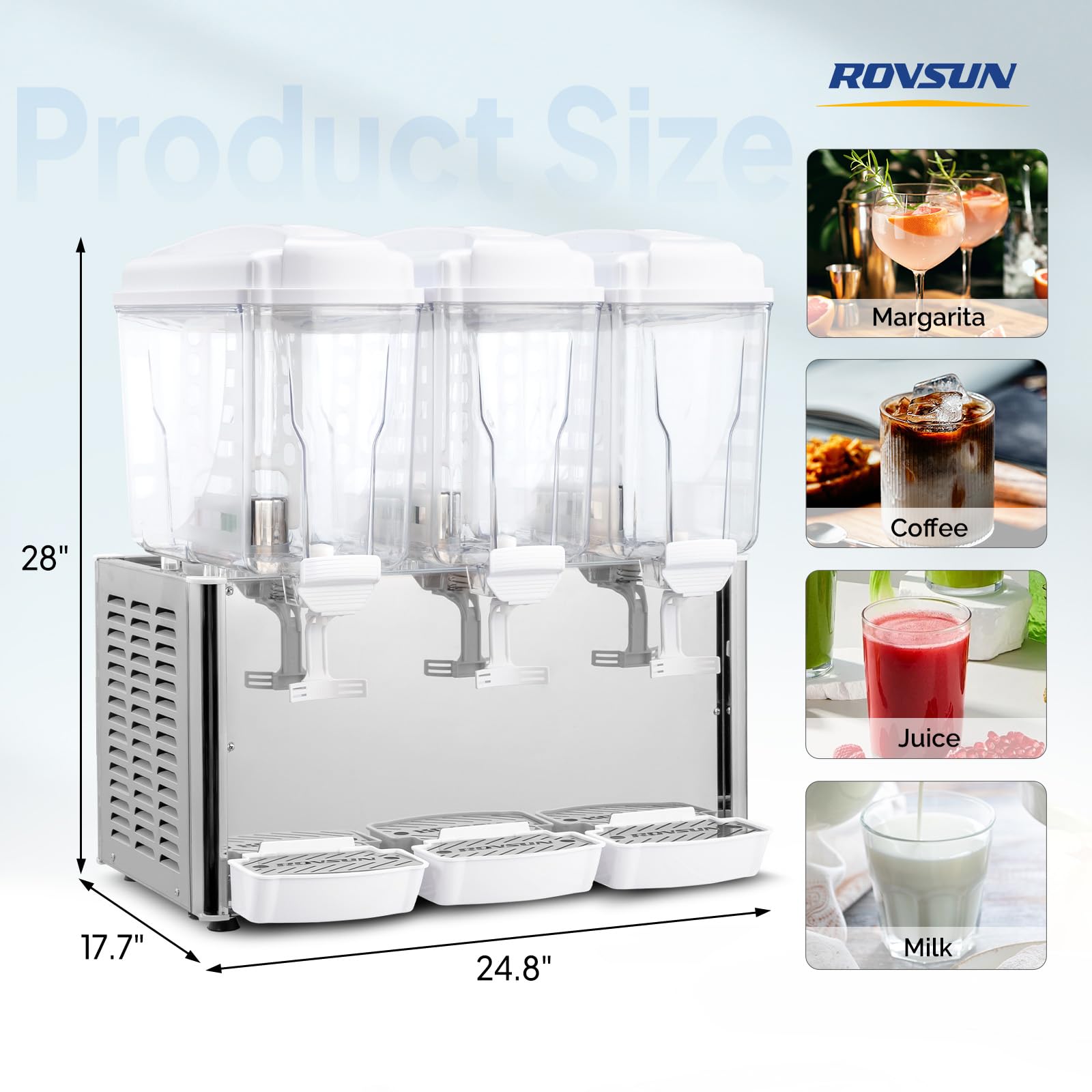 ROVSUN 14.4 Gallon 380W 110V 3 Tank Refrigerated Beverage Dispenser for Juice & Cold Drink