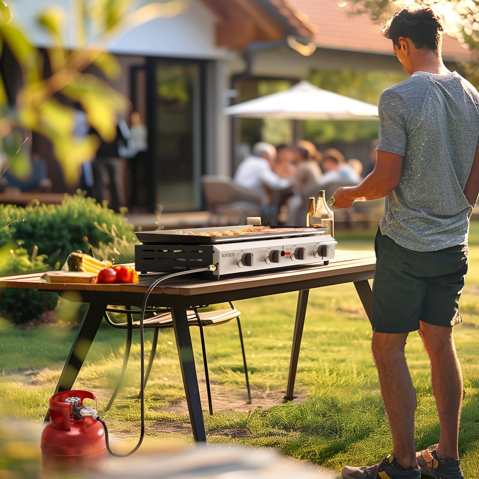 ROVSUN 4 Burner 40000 BTU Portable Propane Tabletop Flat Top Gas Grill