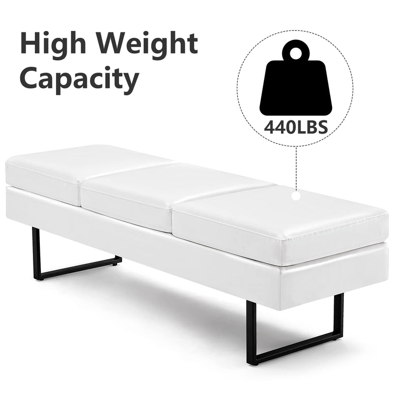 59.5 Inch Waiting Chair Bench Seating Faux Leather White