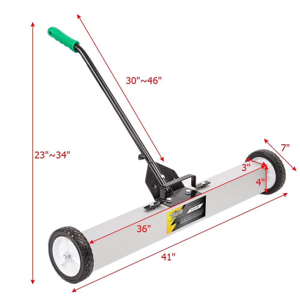 36" 55 LBS Capacity Rolling Magnetic Sweeper Floor Pickup with Release